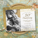 50e Jubileum Golden Hearts Save the Date Photo Aankondigingskaart<br><div class="desc">Met een delicaat gouden hartenbekentenis kun je je personaliseren met je speciale foto en een gouden verjaardag van 50 jaar,  met als doel de datuminformatie te bewaren in het hoofdletterschrift. Ontworpen door: Thisnotme©</div>