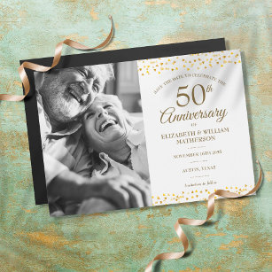50e Jubileum Golden Hearts Save the Date Photo Magnetische Uitnodiging