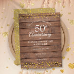 50e Jubileum Golden Hearts Wood Opslaan Datum Aankondigingskaart<br><div class="desc">Met een delicaat gouden hartenbekentenis op een rustige houten achtergrond. Pas je aan met je speciale vijftig jaar gouden verjaardag,  sla je de datuminformatie op in het schrift. Ontworpen door: Thisnotme©</div>