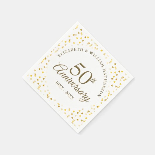 50e Jubileum Golden Love Hearts Confetti Servet (Hoek)