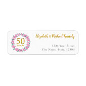 50e Jubileum Golden Pink Floral Adresetiketten Etiket (Voorkant)