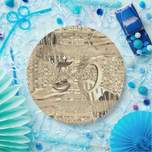 50e Jubileum Golden Wedding Elegant Faux Gold Papieren Bordje (Feest)