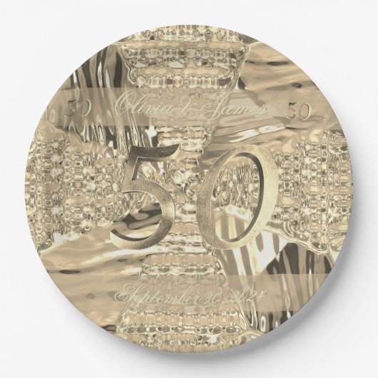 50e Jubileum Golden Wedding Elegant Faux Gold Papieren Bordje (Voorkant)