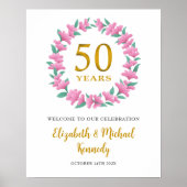 50e Jubileum Golden Welkom Roze Bloemenkrans Poster (Voorkant)