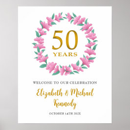 50e Jubileum Golden Welkom Roze Bloemenkrans Poster