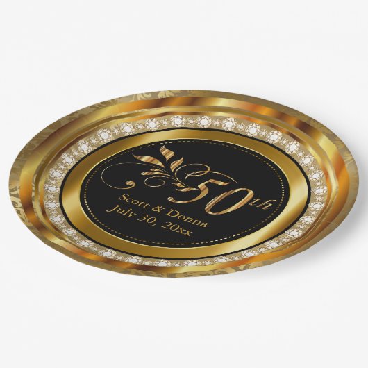 50e Jubileum - Goud en diamant Papieren Bordje (Gekanteld)