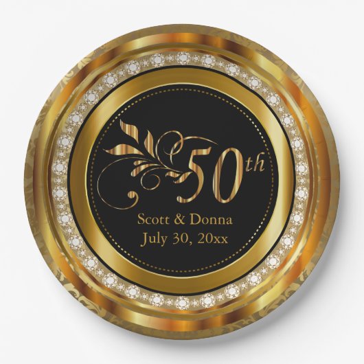 50e Jubileum - Goud en diamant Papieren Bordje (Voorkant)