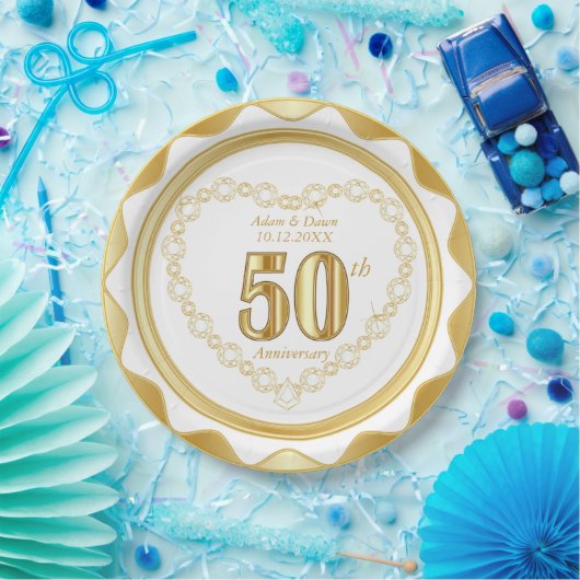 50e Jubileum - Goud en wit Papieren Bordje (Feest)