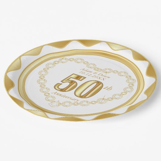 50e Jubileum - Goud en wit Papieren Bordje (Gekanteld)