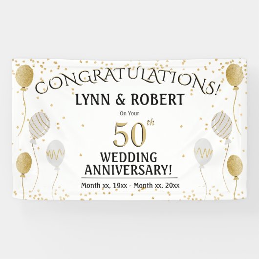 50e Jubileum goud en wit Spandoek (Horizontaal)