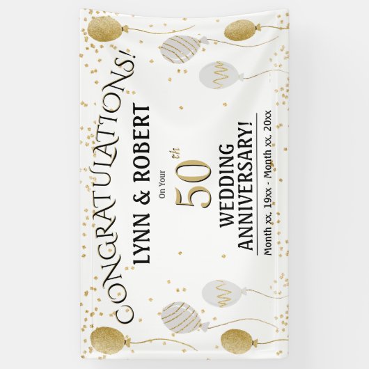 50e Jubileum goud en wit Spandoek (Verticaal)