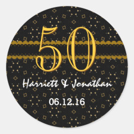 50e Jubileum Goud en Zwart Confetti V004D Ronde Sticker