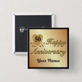 50e Jubileum - Goud Vierkante Button 5,1 Cm (Voorkant /achterkant)