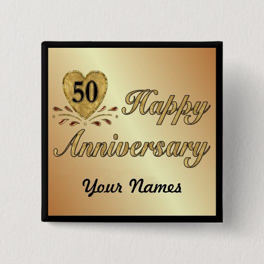 50e Jubileum - Goud Vierkante Button 5,1 Cm (Voorkant)