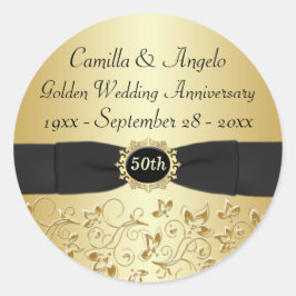 50e Jubileum goud, zwart 1,5" ronde Sticker