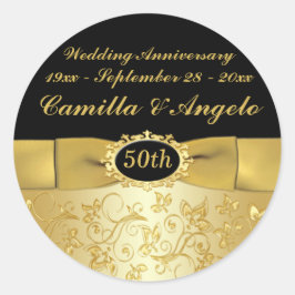 50e Jubileum goud, zwart 1,5" ronde Sticker