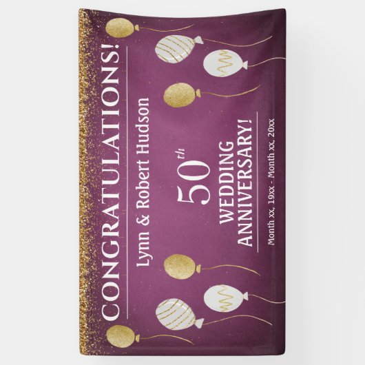 50e Jubileum gouden ballonnen Spandoek (Verticaal)