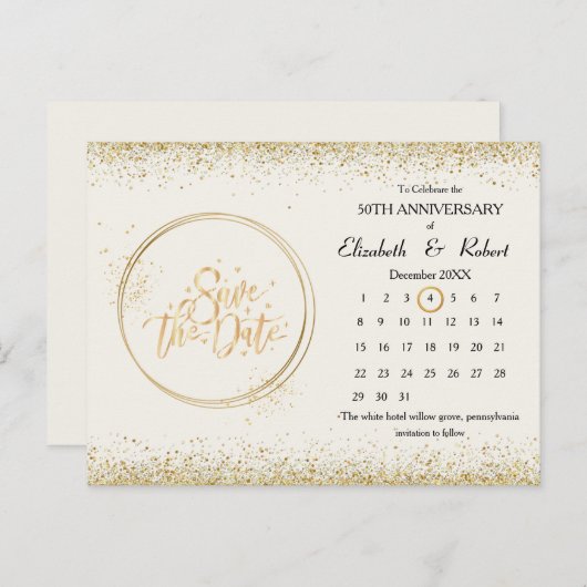 50e Jubileum gouden bruiloft de datum kalender Aankondigingskaart (Voorkant / Achterkant)