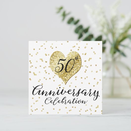 50e Jubileum gouden Confetti bruiloft Kaart (Staand voorkant)