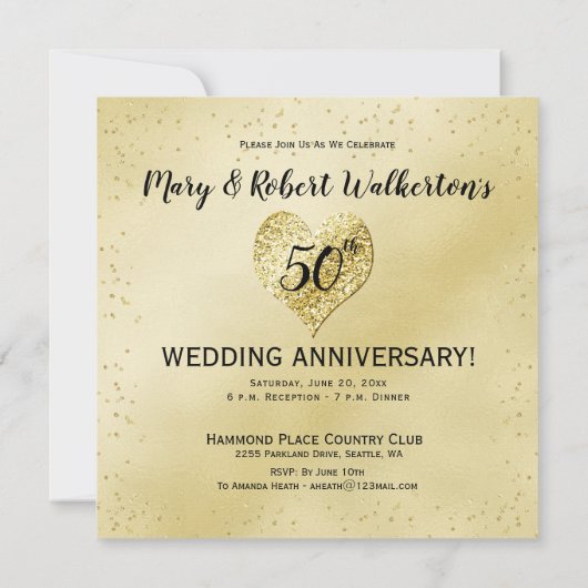 50e Jubileum gouden Confetti bruiloft Kaart (Achterkant)