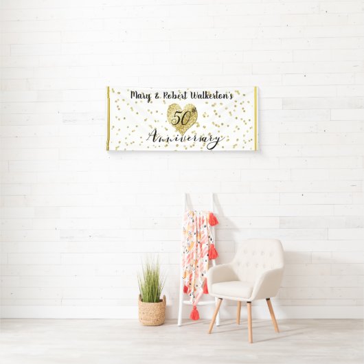 50e Jubileum gouden Confetti bruiloft receptie Spandoek (Insitu)