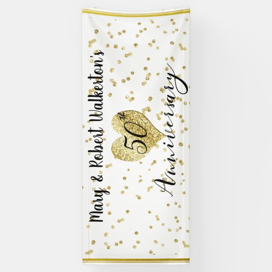 50e Jubileum gouden Confetti bruiloft receptie Spandoek (Verticaal)