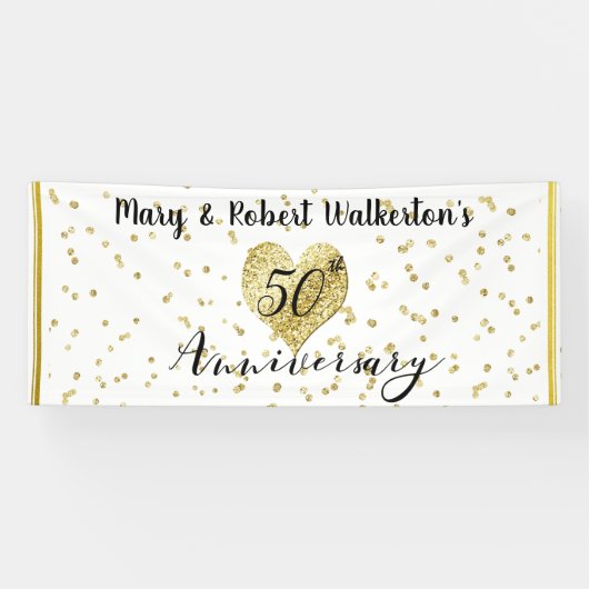 50e Jubileum gouden Confetti bruiloft receptie Spandoek (Horizontaal)