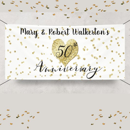 50e Jubileum gouden Confetti bruiloft receptie Spandoek