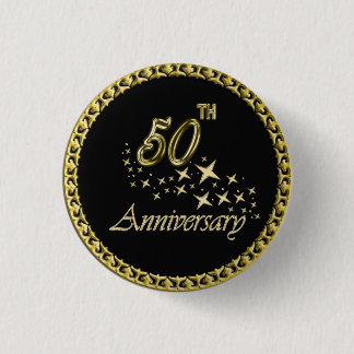 50e Jubileum gouden en zwarte feestdag Ronde Button 3,2 Cm