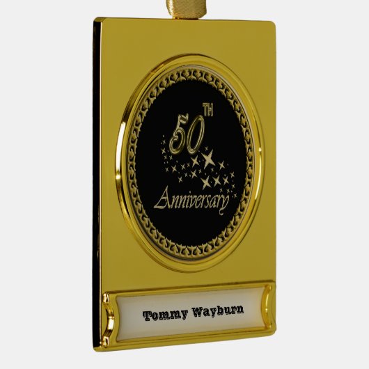 50e Jubileum gouden en zwarte feestdag Verguld Banner Ornament (Rechts)