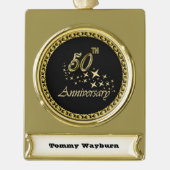 50e Jubileum gouden en zwarte feestdag Verguld Banner Ornament (Voorkant)
