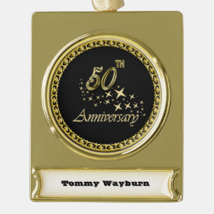 50e Jubileum gouden en zwarte feestdag Verguld Banner Ornament