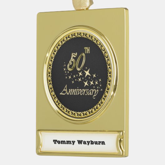 50e Jubileum gouden en zwarte feestdag Verguld Banner Ornament (Links)