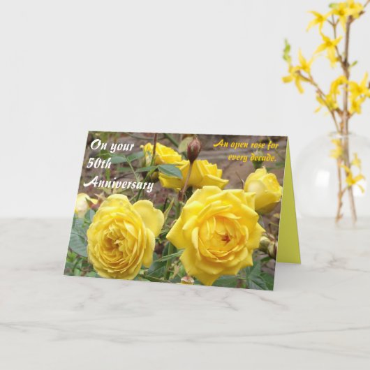 50e Jubileum gouden engel rozen Kaart (Gele Bloem)