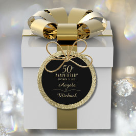 50e Jubileum Gouden Glitter Zwart Stijlvol Glam Bedankjes Labels