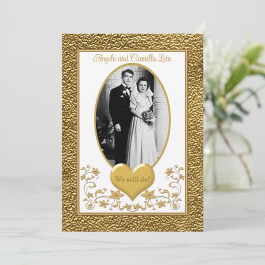 50e Jubileum, gouden hartuitnodiging 2 - wit Kaart (Staand voorkant)