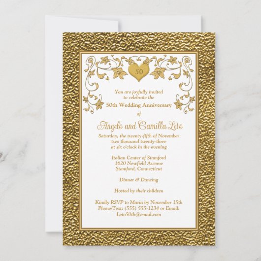 50e Jubileum, gouden hartuitnodiging 2 - wit Kaart (Achterkant)