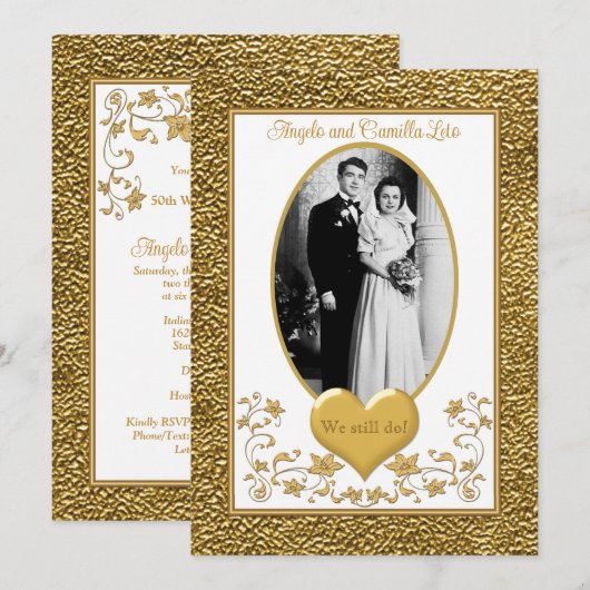 50e Jubileum, gouden hartuitnodiging 2 - wit Kaart (Voorkant / Achterkant)