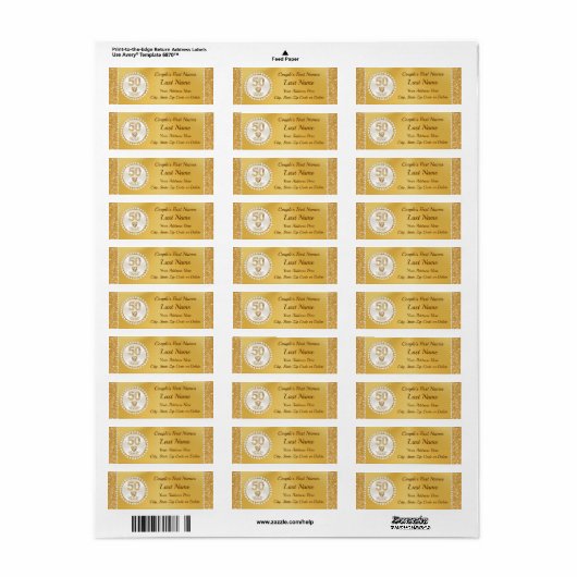 50e Jubileum, gouden retour adreslabels Etiket (Full Sheet)