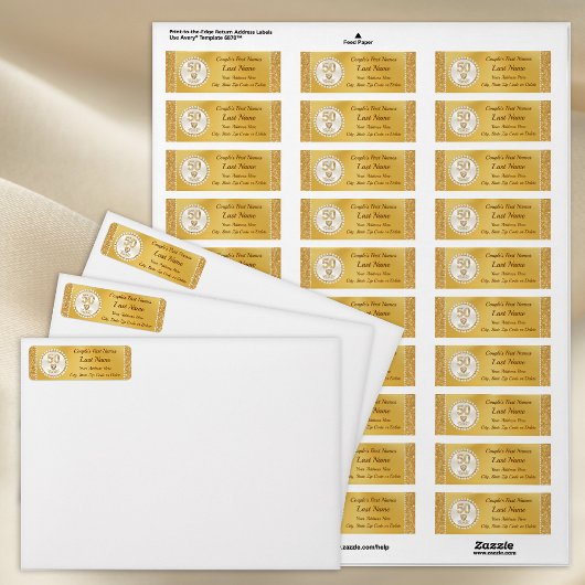 50e Jubileum, gouden retour adreslabels Etiket