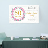 50e Jubileum Gouden Roze Bloemen Krans Bruiloft Spandoek (Beurs)