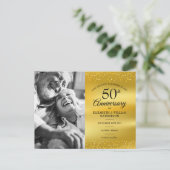 50e Jubileum Goudfolie Bewaar de datum Foto Aankondigingskaart (Staand voorkant)