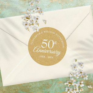 50e jubileum goudstof confetti ronde sticker