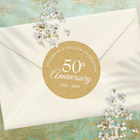 50e jubileum goudstof confetti ronde sticker