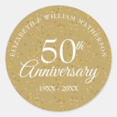 50e jubileum goudstof confetti ronde sticker (Voorkant)