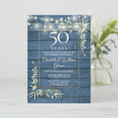 50e Jubileum Greenery String Lights Blue Wood Kaart (Staand voorkant)