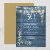 50e Jubileum Greenery String Lights Blue Wood Kaart (Voorkant / Achterkant)