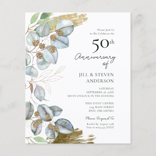 50e Jubileum Griekenland Eucalyptus Sage Invitati (Voorkant)