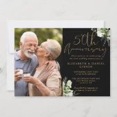 50e Jubileum groen zwart en gouden foto Kaart (Voorkant)