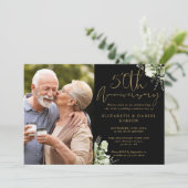 50e Jubileum groen zwart en gouden foto Kaart (Staand voorkant)